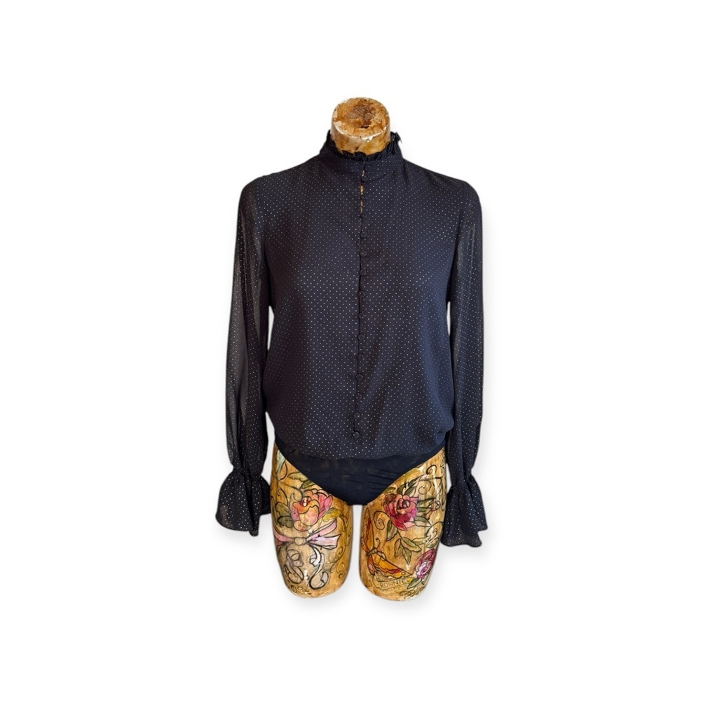 Scripted bodysuit top gold black high neck XS